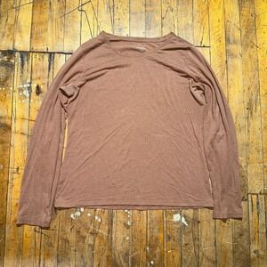 Tahari Tee Shirt Women's XL Brown Solid Slim Fit Long Sleeve Crew Neck Pullover